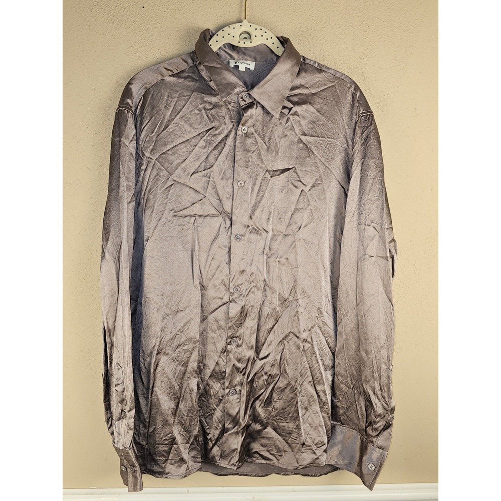 Lilysilk Mens  Mulberry Silk Basic Long Sleeve Button Down Shirt Large